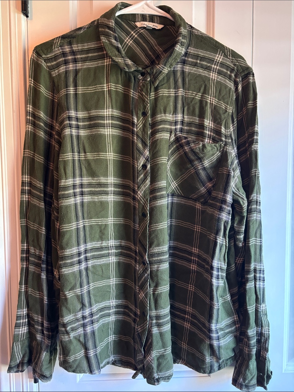 Calvin Klein Olive Green Plaid Men's Button-Down Shirt